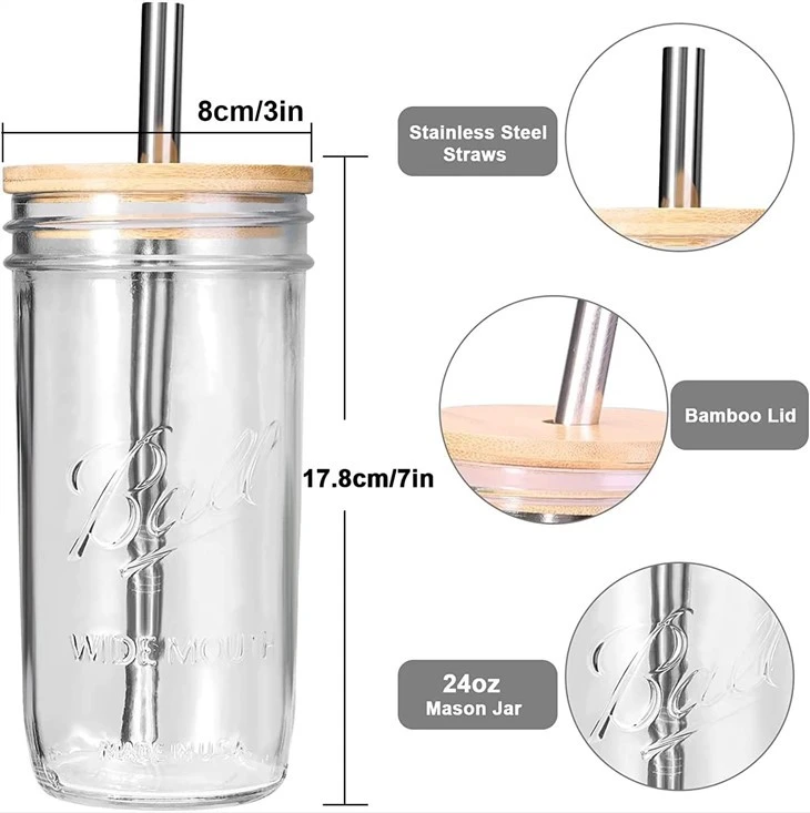 750ML Drinking GlassWith Bamboo Lid Straw 9 750ML Drinking GlassWith Bamboo Lid Straw 9