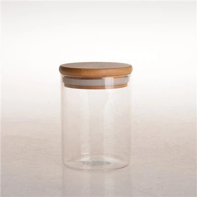 Glass Stackable Jar ak kouvèti Banbou