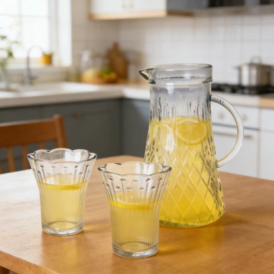 Teardrop-Texture Glass Tumbler & Pitcher Set